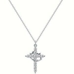 Silver Cross and Crown Necklace, Golden Crown and Cross Necklace